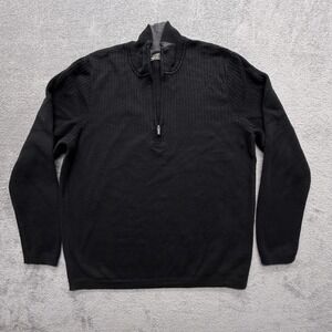 REI Sweater Mens Medium Black Quarter Zip Mock Neck Knit Pullover Outdoor